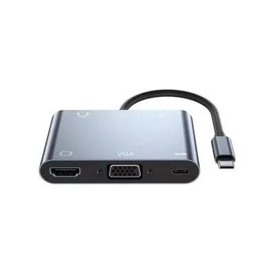 Adaptador Conversor USB-C 3.1 Macho, Para HDMI E VGA Fêmea, USB E Type-C E Áudio, Cinza - Jc-Tyc-501