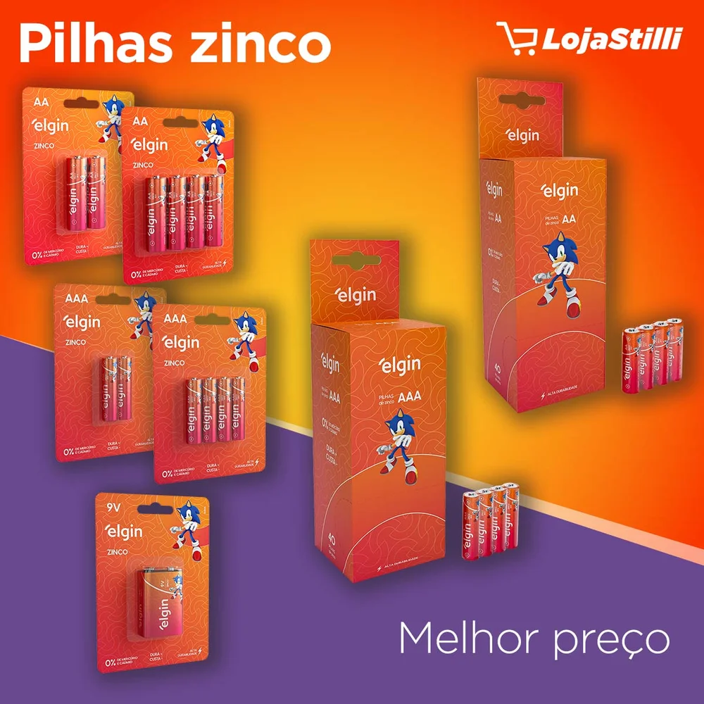Pilha de Zinco-Carvão AA Elgin R06p, Com 40 Unidades Pilha de Zinco-Carvão AA Elgin R06p, Com 40 Unidades