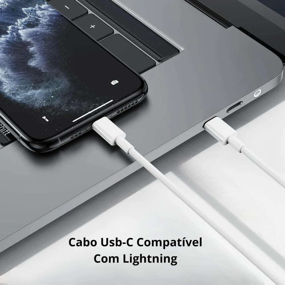 Imagem 2 de 4 do produto Cabo Lightning Iphone 11 12 E 13, 20w, Turbo, Para Usb-c, 1m, Branco
