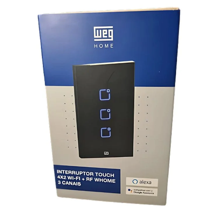 Imagem 3 de 5 do produto Interruptor WEG Touch Wi-Fi + RF, Com Placa 4x2 Whome 3, Preto