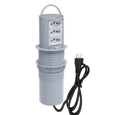 Torre De Tomada Connect Totem Slim, Manual Alça, 3 Tomadas 20a, Cinza