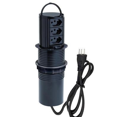 Torre De Tomada Connect Caixa Tomada Totem Slim Manual Alça 3 Tomadas 10a Preto