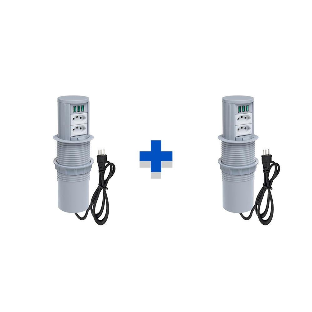 Imagem 2 de 2 do produto Kit Torres De Tomadas Connect Caixa Tomada Totem Manual 2 Tomadas 20a 3 Usb 5.2a