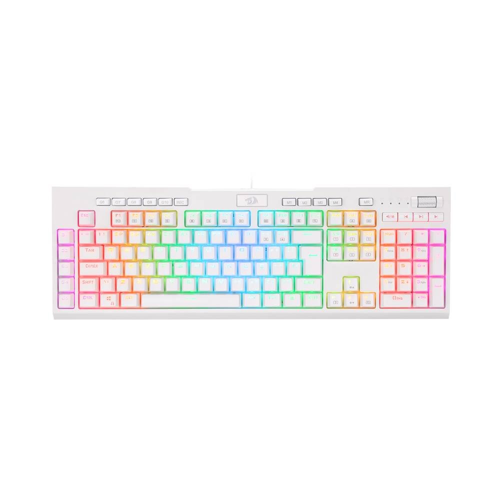Teclado Gamer Redragon Brahma Pro K586w, RGB, Switch Optico Blue, Branco