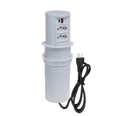 Torre De Tomada Totem Slim Automático, 2 Tomadas 10A, USB 9.0A