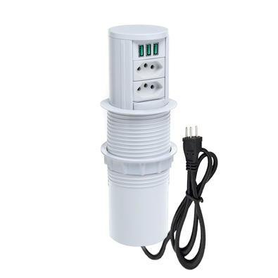 Torre De Tomada Totem Slim Automático, 2 Tomadas 20A, 3 USB 5.2