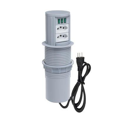 Torre De Tomada Totem Slim Automático, 2 Tomadas 10A, 3 USB 5.2
