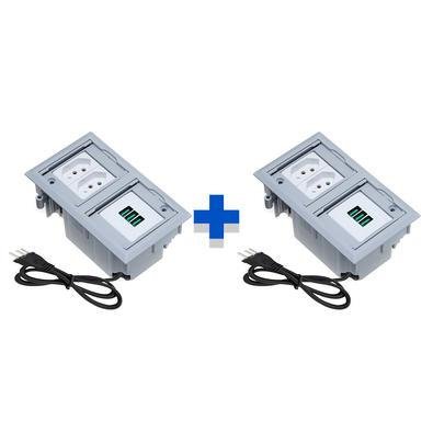Kit Caixas De Tomadas 4 Blocos, Com 2 Tomadas 20A, 3 USB, Cinza