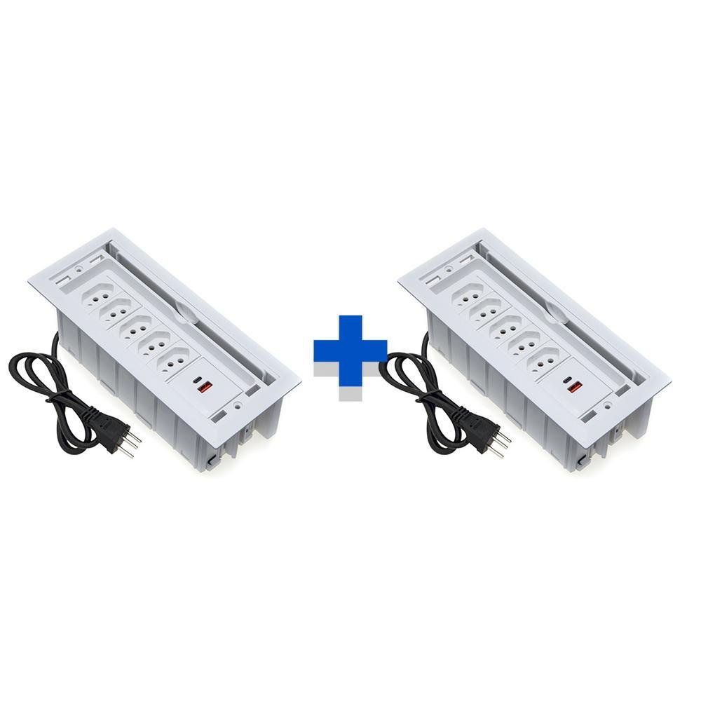Kit Caixas De Tomadas Connect Caixa Tomada 7 Blocos 5 Tomadas 10a 2 Usb 1 Tipo C