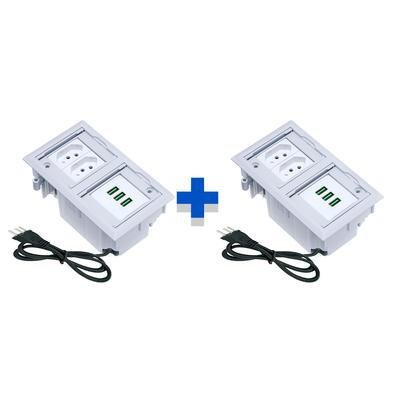 Kit Caixas De Tomadas, 4 Blocos, Com 2 Tomadas 10A, 3 USB, Branco
