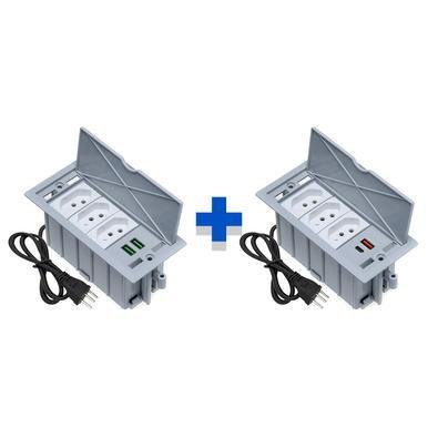 Kit Caixas De Tomadas Connect, 4 Blocos Basculante, 3 tom 20a Usb C