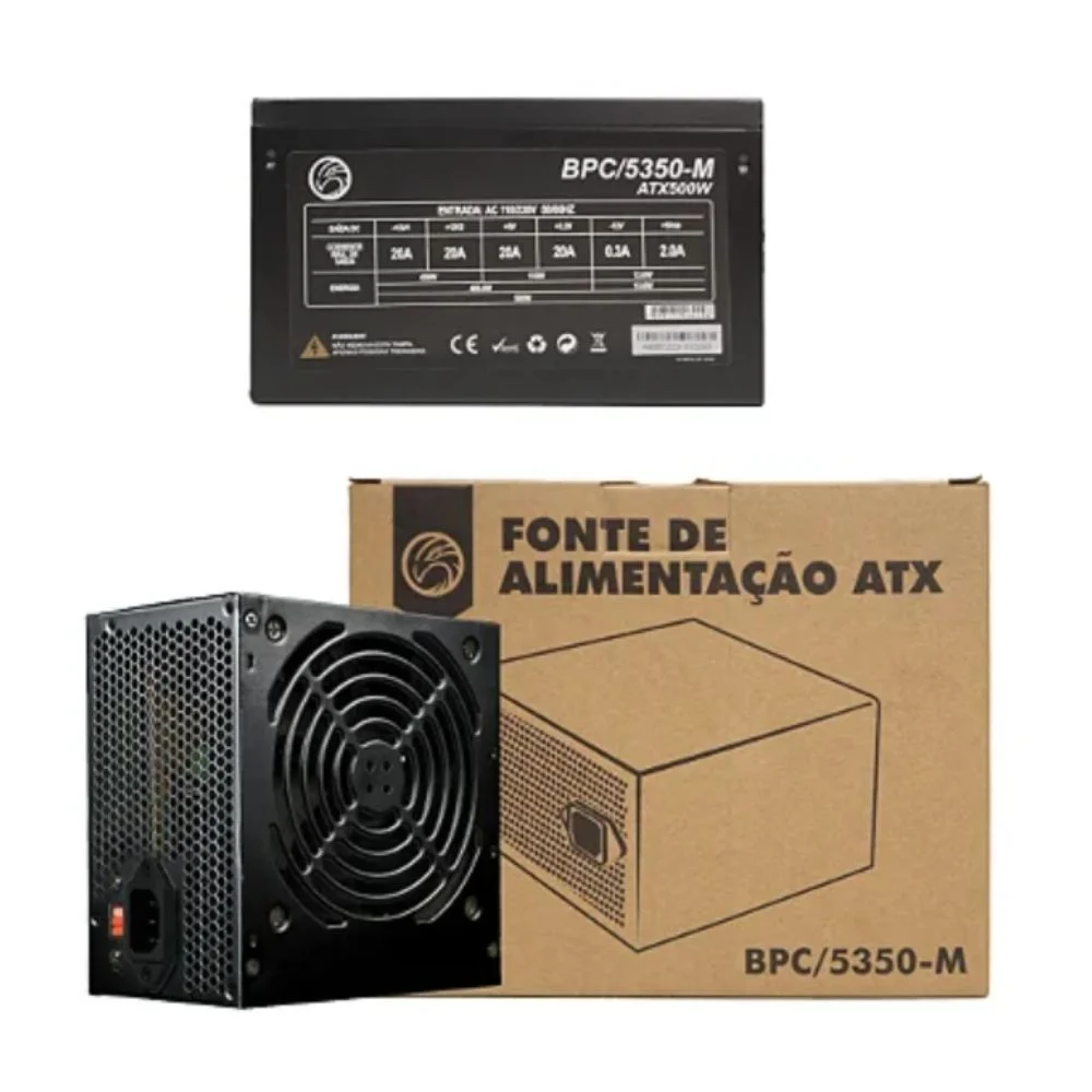 Imagem 2 de 5 do produto Fonte Brazil Pc Atx 500w Bpc/5350-m 24 Pinos Com Cabo