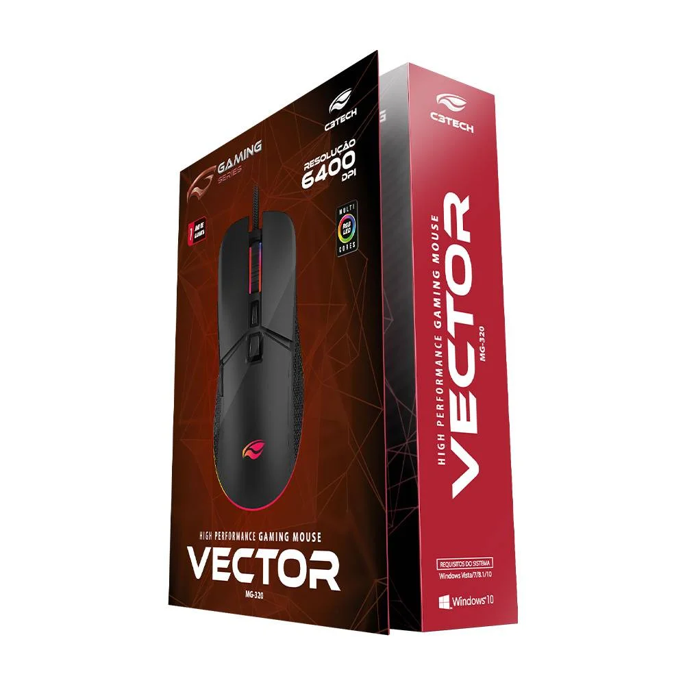 Imagem 3 de 4 do produto Mouse Gamer C3tech, USB, Preto, Vector- Mg-320bk