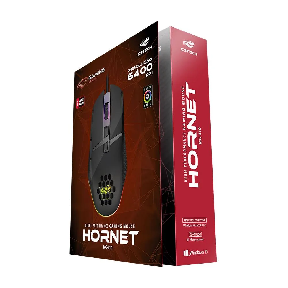 Mouse Gamer C3tech, USB, Preto, Hornet - Mg-310bk