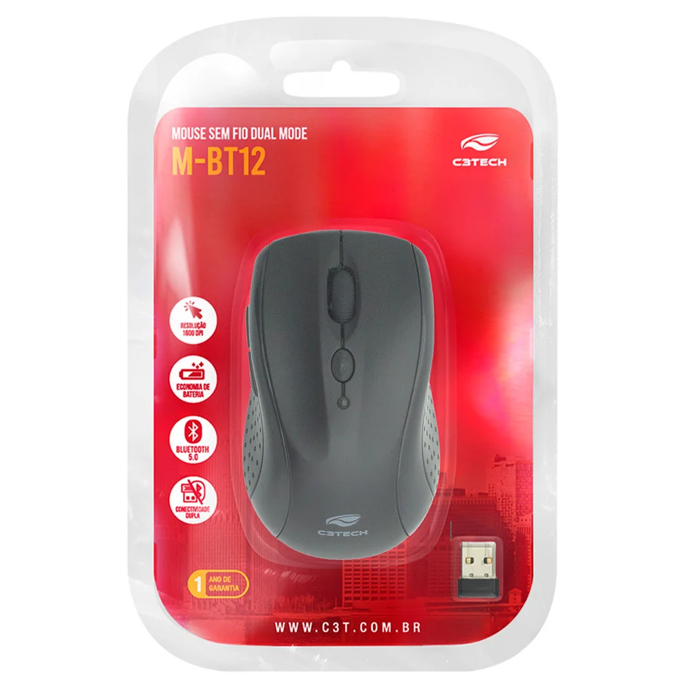 Imagem 4 de 5 do produto Mouse C3Tech, Sem Fio, Bt+rc/nano M-bt12bk
