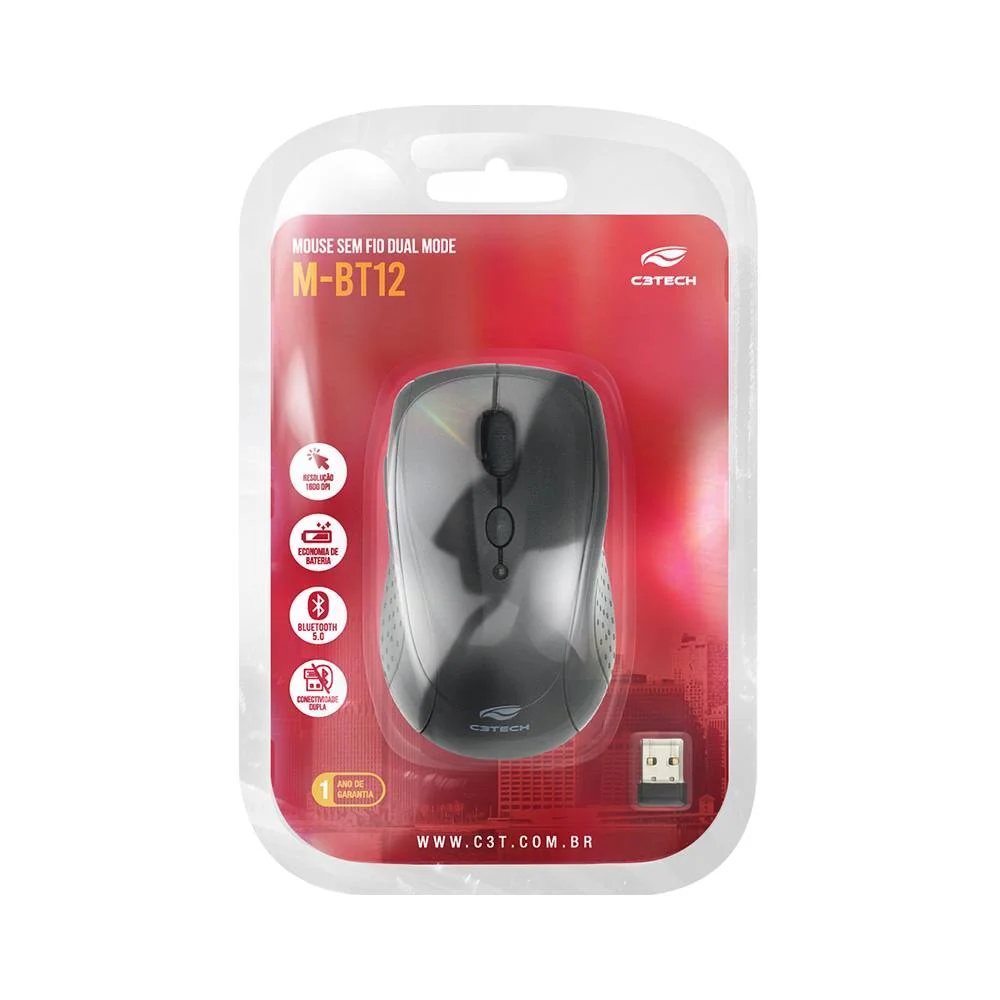 Imagem 5 de 5 do produto Mouse C3Tech, Sem Fio, Bt+rc/nano M-bt12bk