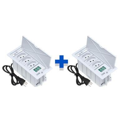 Kit Caixas De Tomadas, 4 Blocos Basculante, 3 Tomadas 10A, 3 USB
