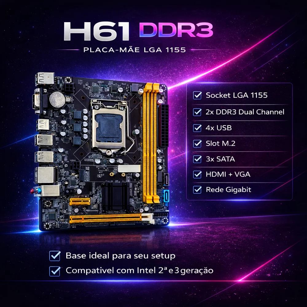 Kit Placa Mãe H61 + Processador I5 3470 + Cooler Kit Placa Mãe H61 + Processador I5 3470 + Cooler