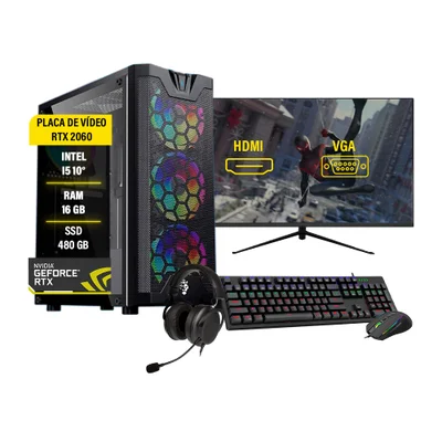 Pc Gamer Completo I5 10°, 16GB, SSD 480GB, RTX 2060, Monitor 27 Polegadas