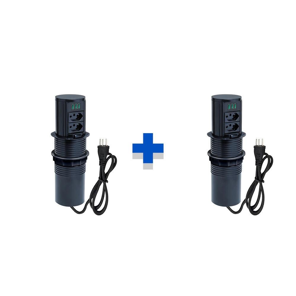 Imagem 2 de 2 do produto Kit 2 Torres De Tomadas Totem Manual, 2 Tomadas 20a, 3 Usb 5.2a