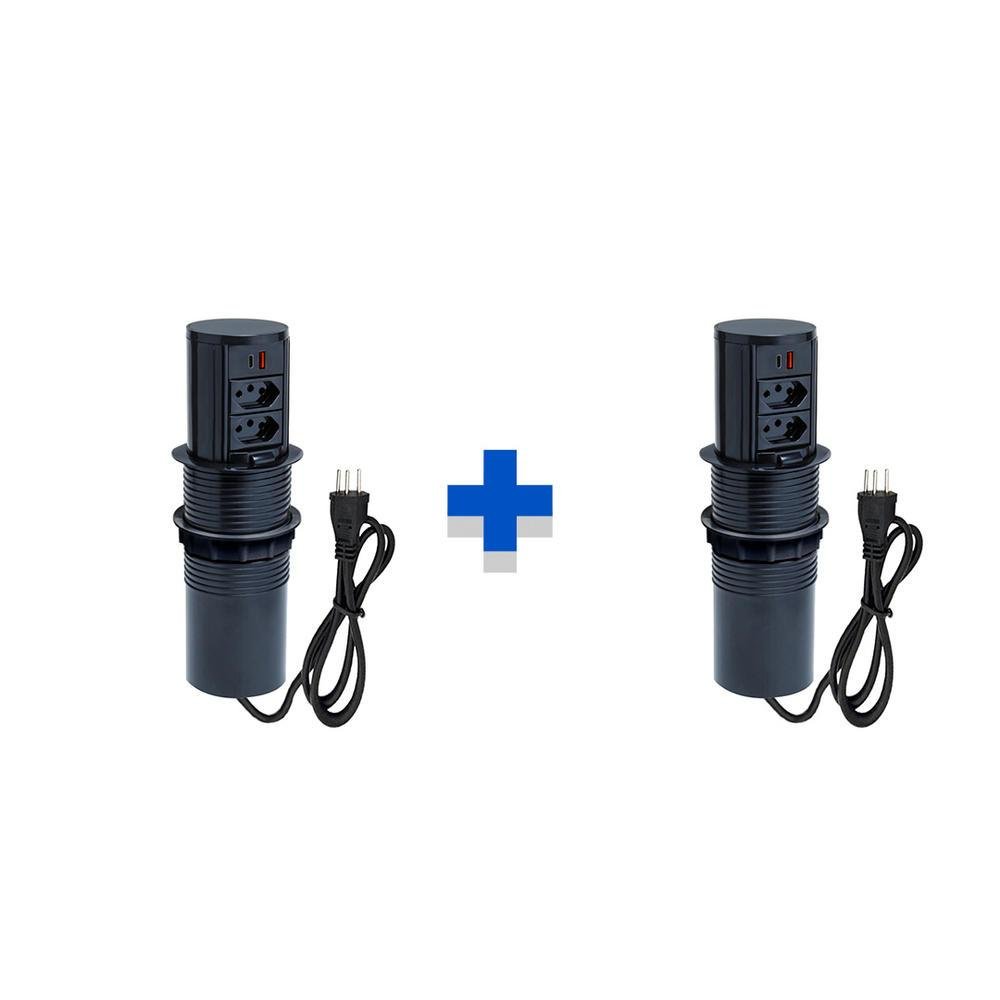 Imagem 2 de 2 do produto Kit 2 Torres De Tomadas Totem Manual, 2 Tomadas 10a 2 Usb 9.0a