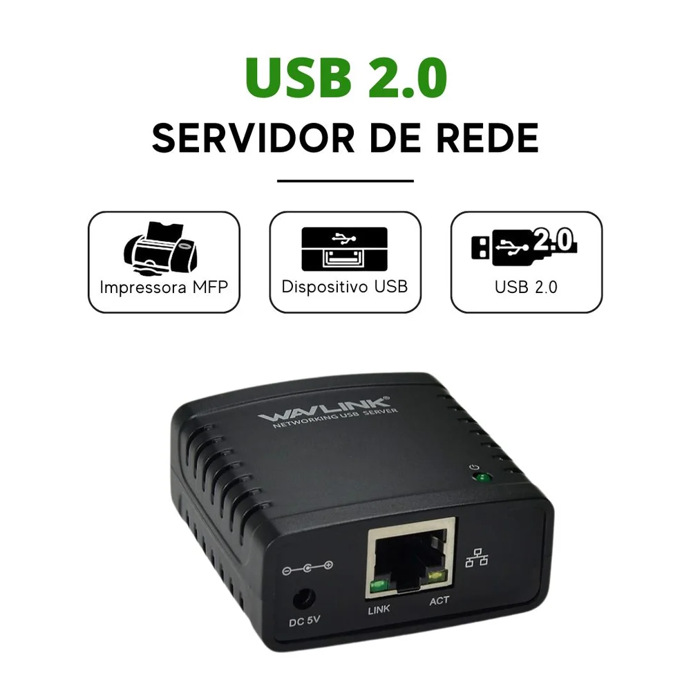 Servidor De Impressão Wavlink Network LPR Print Server, USB 2.0 Wl Nu78m41 6