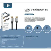Cabo Displayport M + Displayport M, 1.4 HBR 8k, C/trava 3m 5+ - 018-7500 Cabo Displayport M + Displayport M, 1.4 HBR 8k, C/trava 3m 5+ - 018-7500
