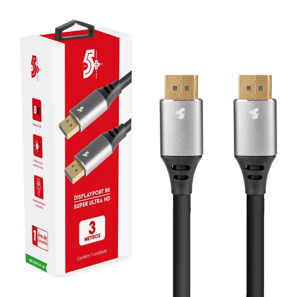 Imagem 2 de 4 do produto Cabo Displayport M + Displayport M, 1.4 HBR 8k, C/trava 3m 5+ - 018-7500
