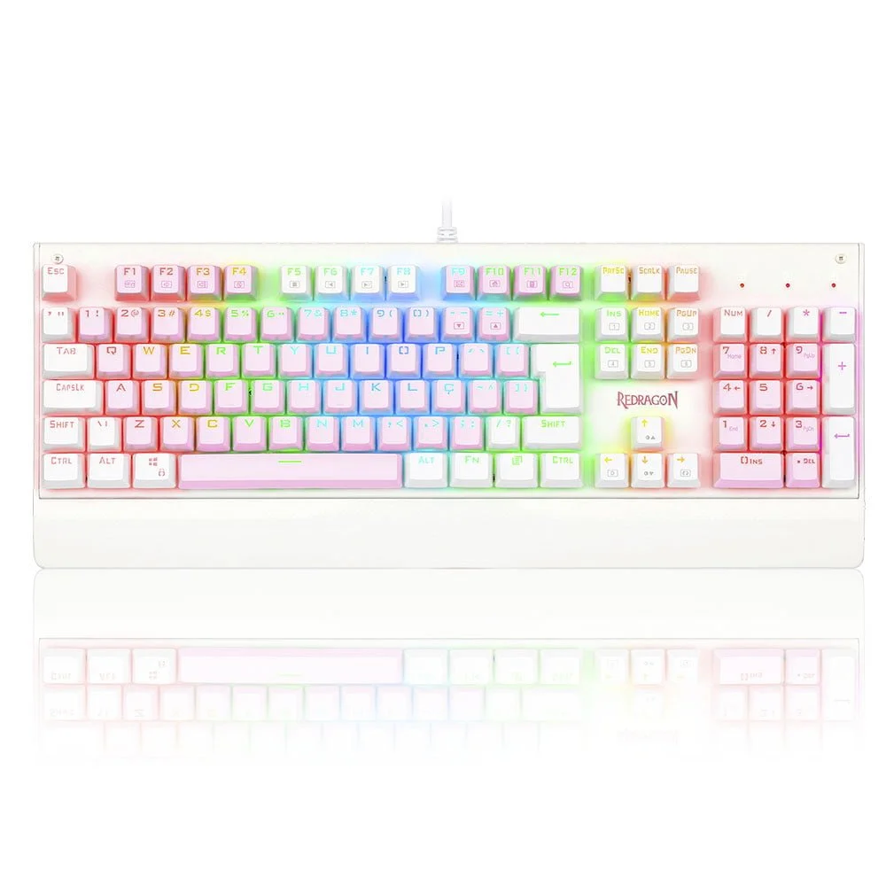 Teclado Mecânico Gamer Redragon Kala, RGB, Switch Blue Branco Com Rosa, abnt2 - K557wp Teclado Mecânico Gamer Redragon Kala, RGB, Switch Blue Branco Com Rosa, abnt2 - K557wp