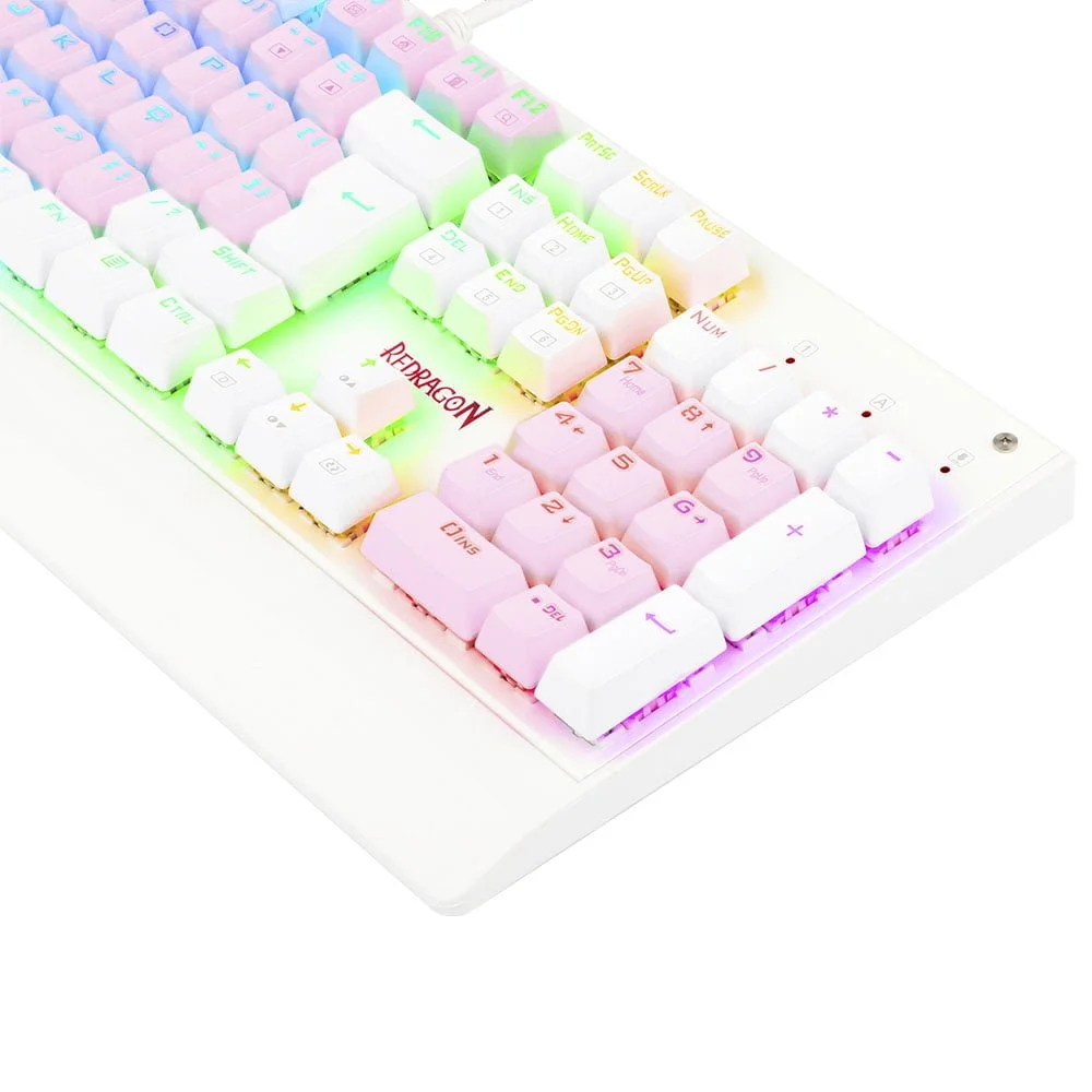 Teclado Mecânico Gamer Redragon Kala, RGB, Switch Blue Branco Com Rosa, abnt2 - K557wp Teclado Mecânico Gamer Redragon Kala, RGB, Switch Blue Branco Com Rosa, abnt2 - K557wp