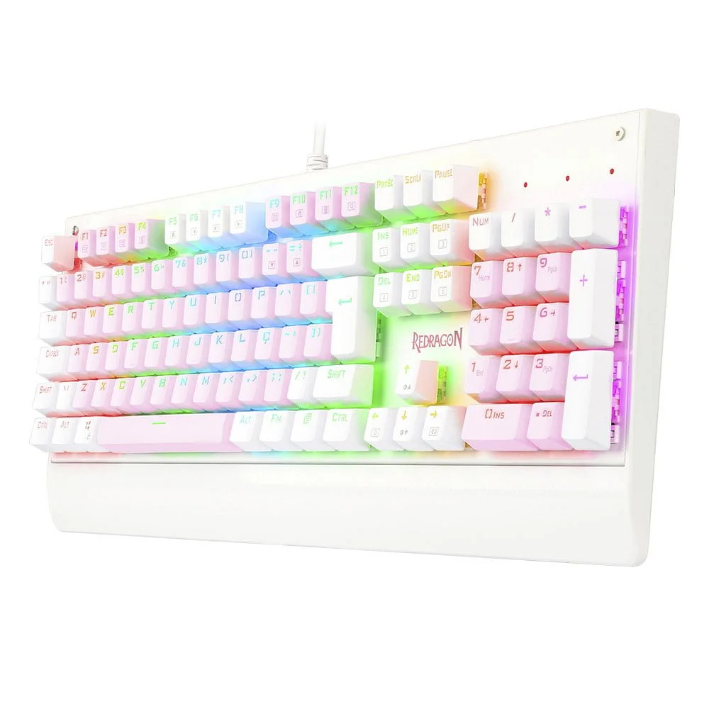 Teclado Mecânico Gamer Redragon Kala, RGB, Switch Blue Rosa Com Branco, abnt2 - K557pw Teclado Mecânico Gamer Redragon Kala, RGB, Switch Blue Rosa Com Branco, abnt2 - K557pw