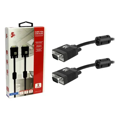 Cabo Vga Macho + Vga Macho 2m C/filtro Preto 5+, Santana - 018-9572