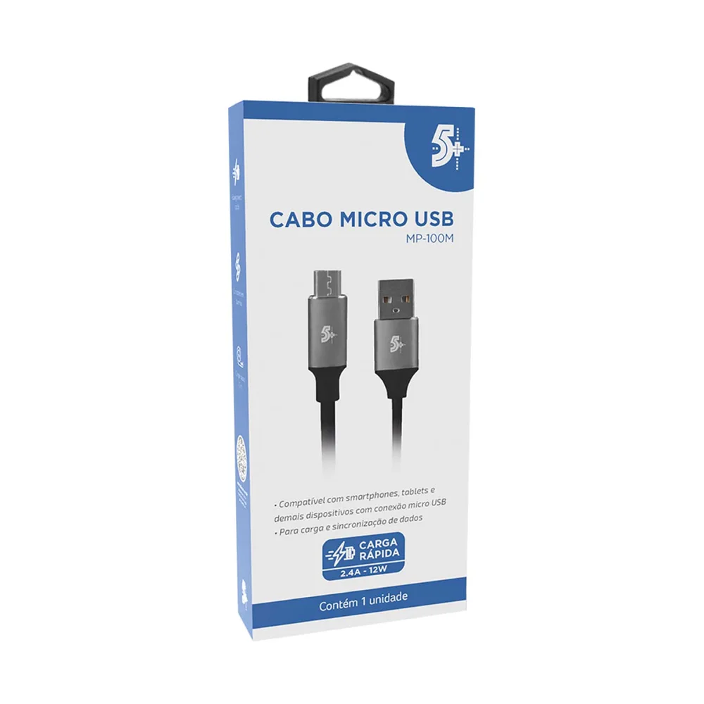 Imagem 2 de 4 do produto Cabo Micro Usb Para Usb A - 2.0 - 1,2m 5+, Santana -  018-0201