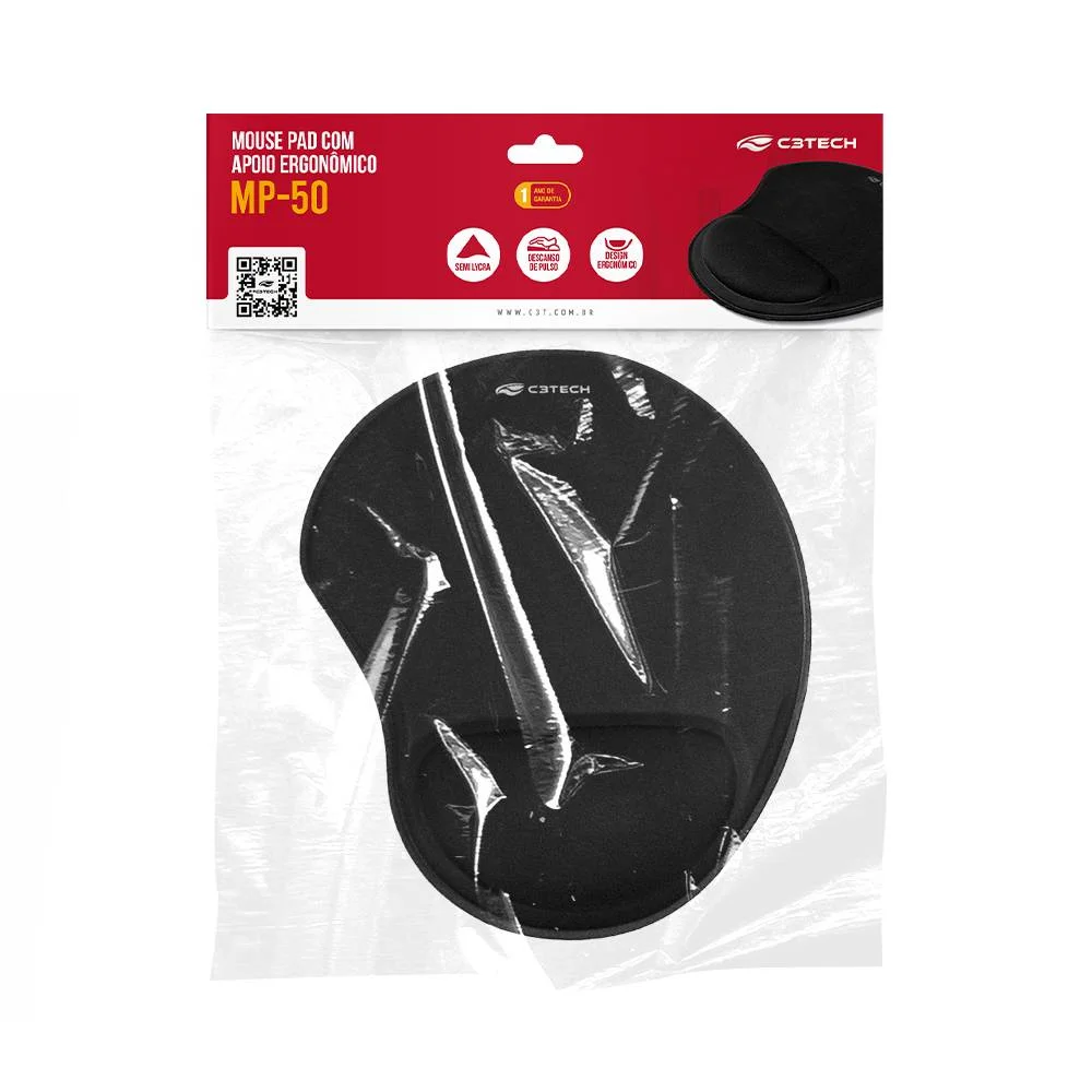 Imagem 4 de 5 do produto Mousepad C3Tech C/ Apoio Em Gel, Preto - Mp-50