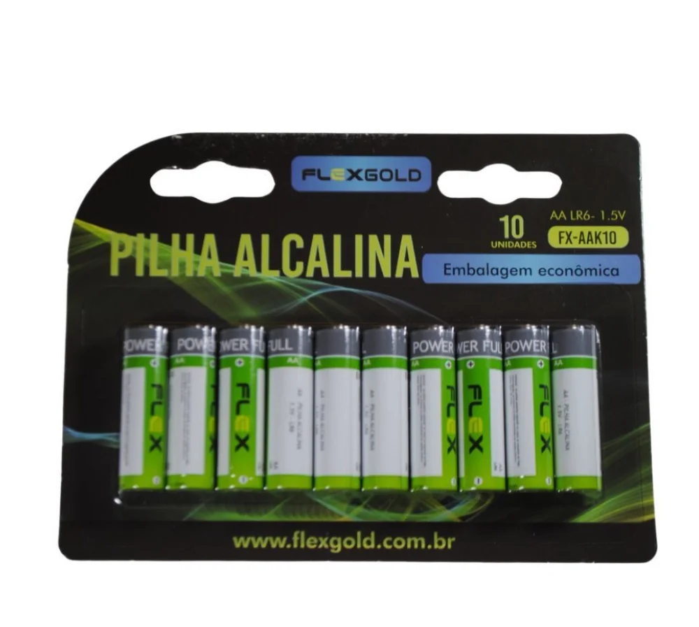 Pilha Alcalina AA Flex Gold, Com 10 Unidades