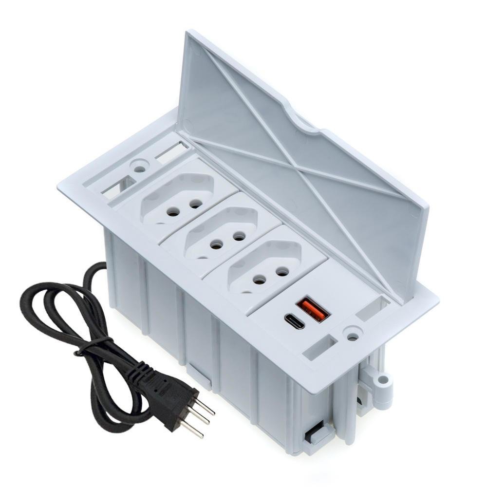 Caixa De Tomada 4 Blocos 3 Tom. 20a, 2 Usb 9.0a, 1 Tipo C Br - Connect Caixa Tomada