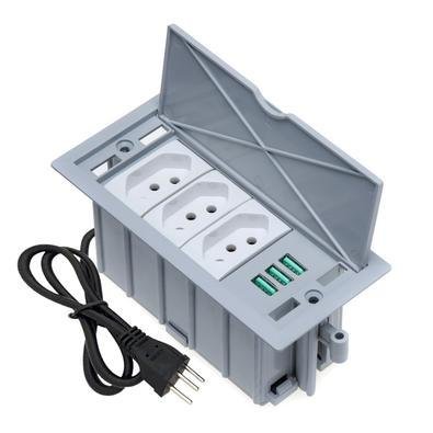 Caixa De Tomada 4 Blocos, 3 Tomadas 10a, 3 Usb 5.2a, Cinza - Connect Caixa Tomada