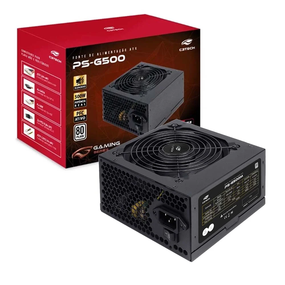 Fonte C3tech Ps-g500, ATX, 500w, 80 Plus White Preto
