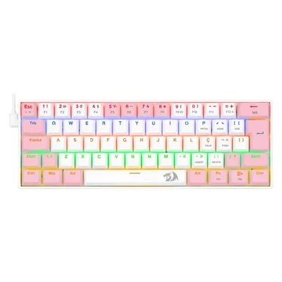 Teclado Mecânico Gamer Redragon Lakshmi K606wp-r, Rainbow Switch Blue, abnt2, Branco/rosa