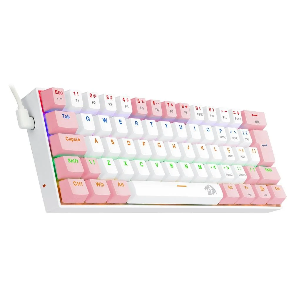 Imagem 2 de 5 do produto Teclado Mecânico Gamer Redragon Lakshmi K606wp-r, Rainbow Switch Blue, abnt2, Branco/rosa