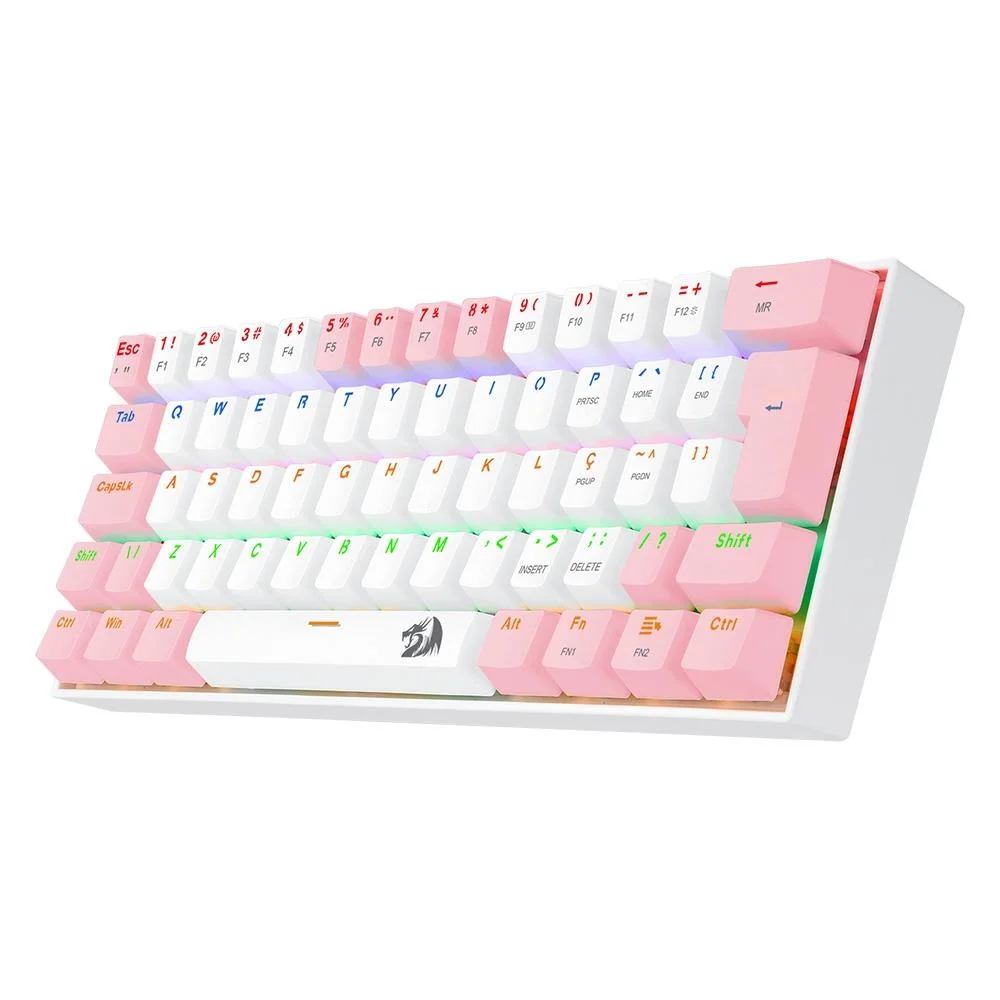 Imagem 3 de 5 do produto Teclado Mecânico Gamer Redragon Lakshmi K606wp-r, Rainbow Switch Blue, abnt2, Branco/rosa