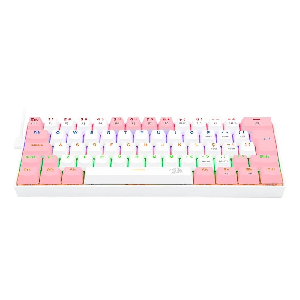 Imagem 4 de 5 do produto Teclado Mecânico Gamer Redragon Lakshmi K606wp-r, Rainbow Switch Blue, abnt2, Branco/rosa