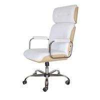 Poltrona Design Office Móveis Eames Presidente, até 120 kg, Linha Capa Em Madeira, Branco