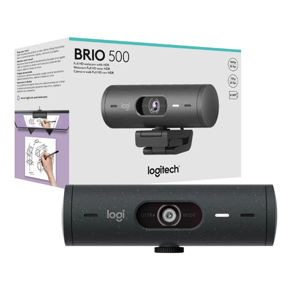 Webcam Logitech Brio 500, Full HD, Microfone Duplo, Videochamada E Gravações - 960-001412