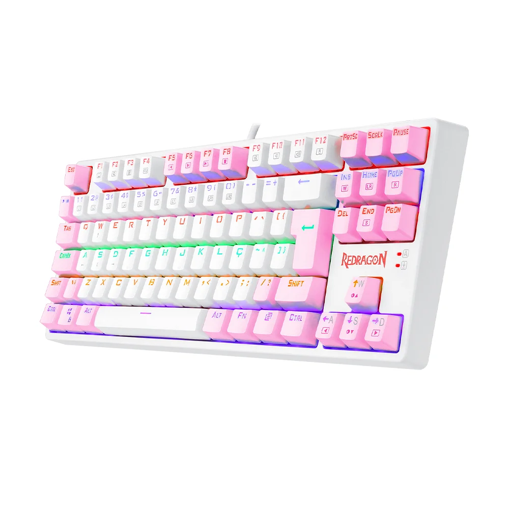 Imagem 2 de 5 do produto Teclado Gamer Redragon Daksa, Branco E Rosa Com Switch Marrom - K576wp-r pt-brown