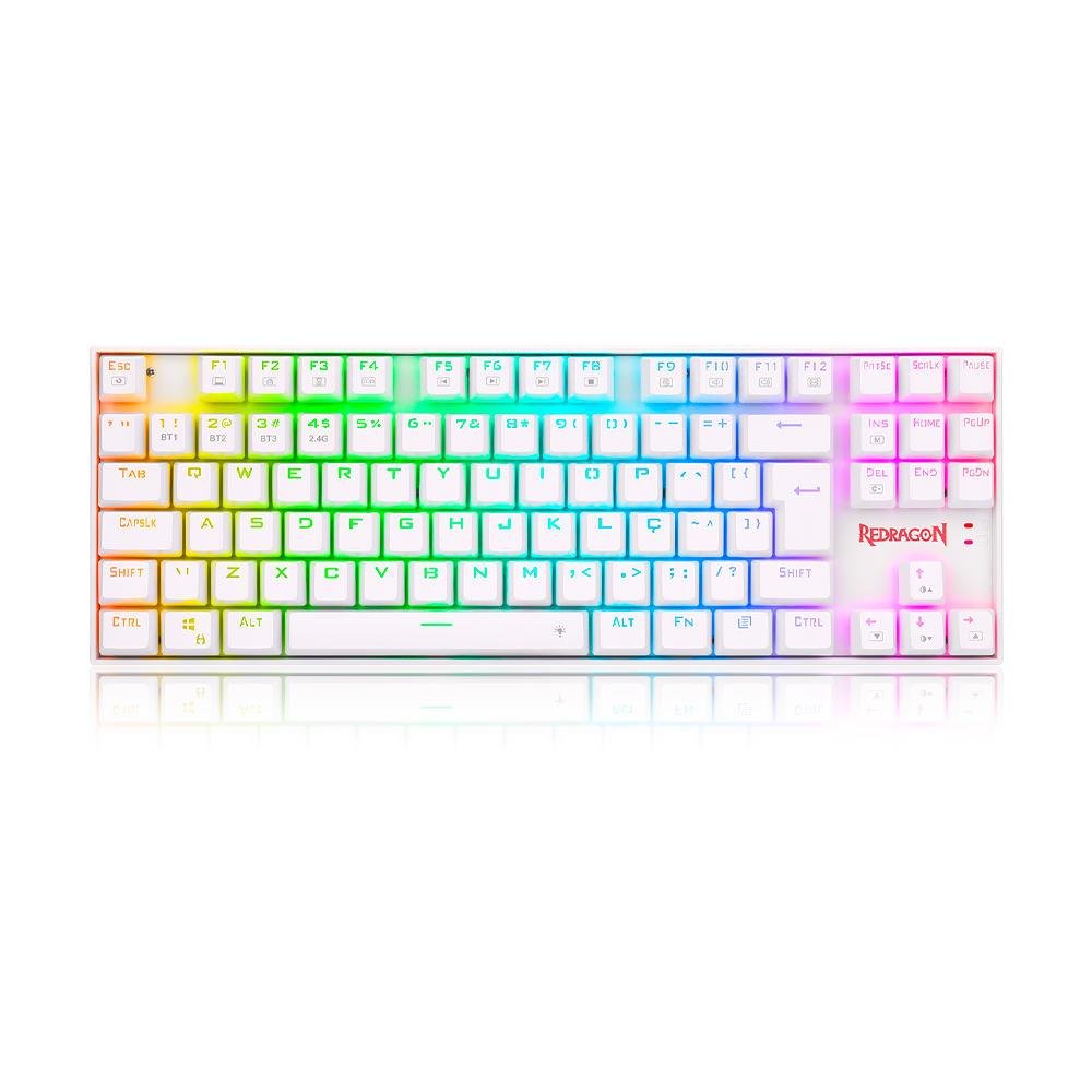 Teclado Redragon Mecânico Gamer, Kumara Pro, Wireless, Rgb, Bluetooth, Switch Brown, Branco - K552rgb-brs-w