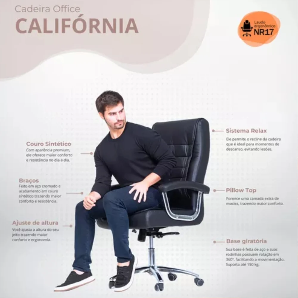 Imagem 2 de 5 do produto Cadeira Fratini California  suporta ate 150 kg Com Revestimento Em Couro