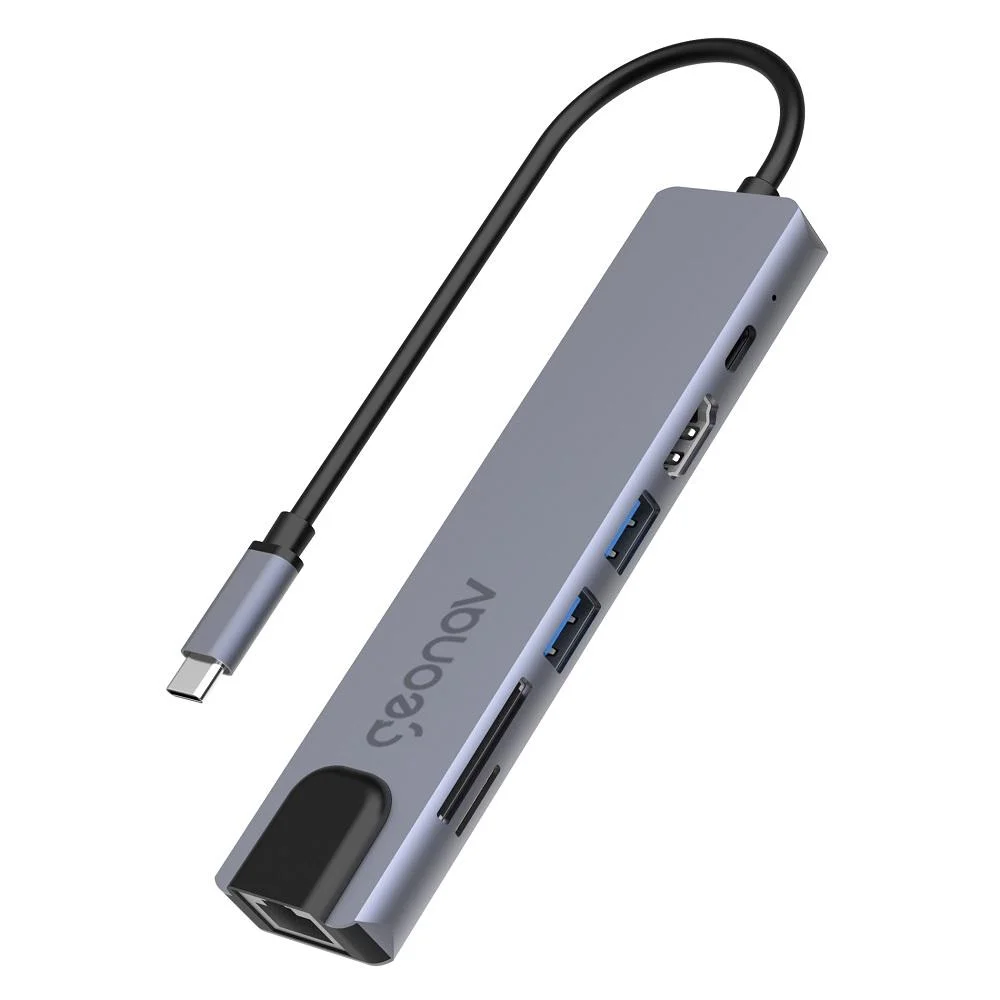Imagem 1 de 4 do produto Cabo Adaptador Geonav USB-C/multiportas, 7 Em 1, 2x USB-A, HDMI, Cartão Sd, Micro Sd, Rj45, Uca11
