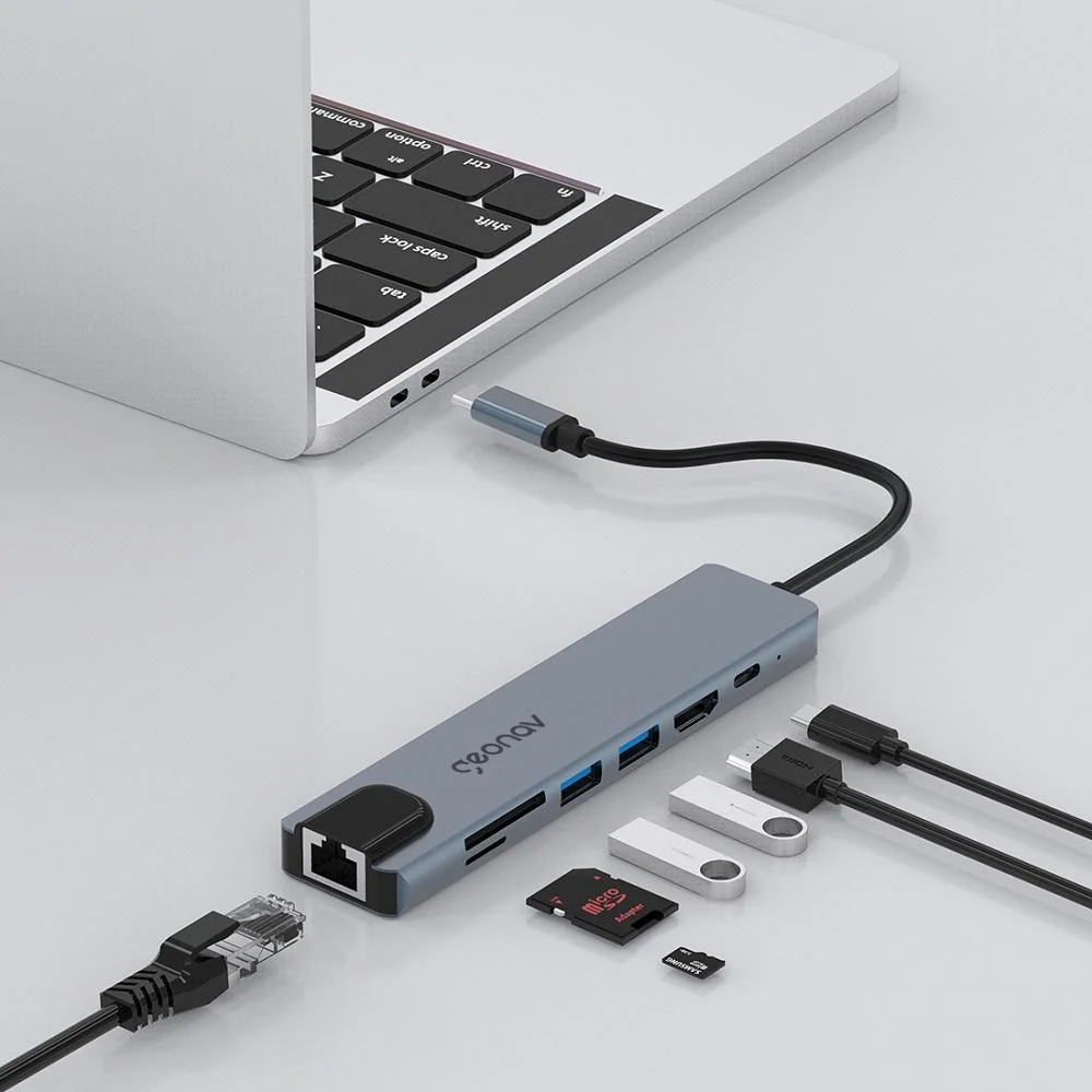 Imagem 2 de 4 do produto Cabo Adaptador Geonav USB-C/multiportas, 7 Em 1, 2x USB-A, HDMI, Cartão Sd, Micro Sd, Rj45, Uca11