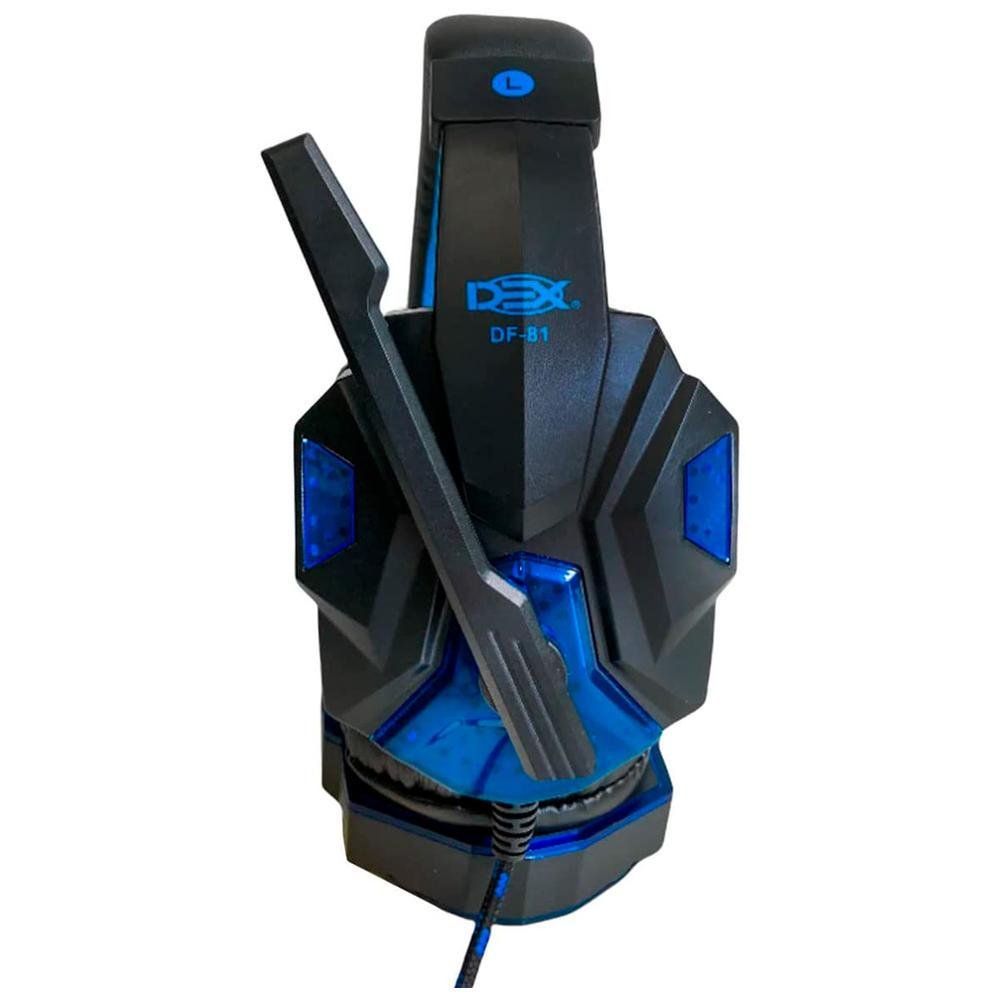 Headset Gamer Dex Df-81, LED Azul, USB/P2, Preto + Adaptador Y P3, Ps4/Pc